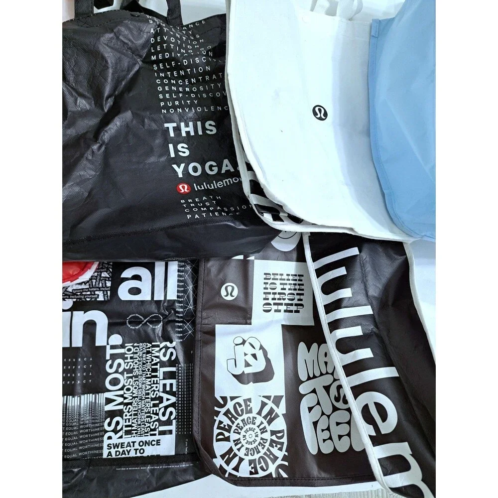 Lululemon Lot of 8 Reusable Shopping Tote Bags Medium Red Black White Blue